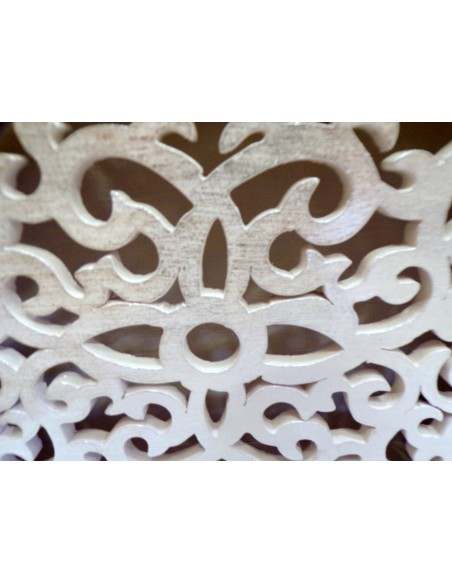 Scatola Portagioie o svuota tasche in legno mdf traforata bianco argento cm 35x25x7