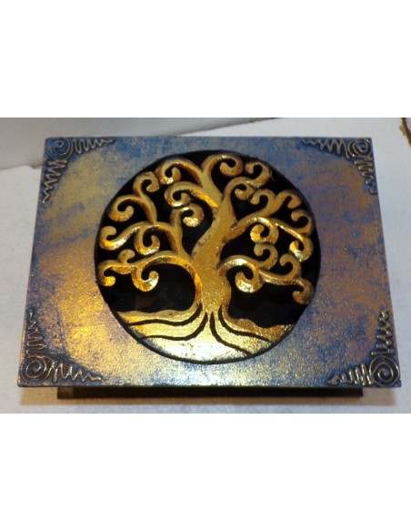 Scatola Portagioie o svuota tasche in legno mdf albero della vita 4 colori disp.cm 24x18x9