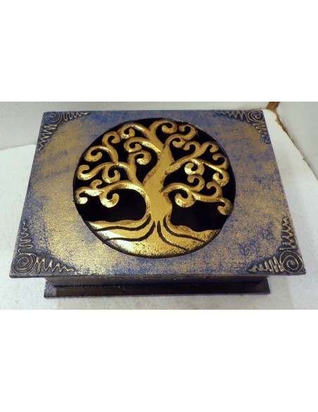 Scatola Portagioie o svuota tasche in legno mdf albero della vita 4 colori disp.cm 24x18x9
