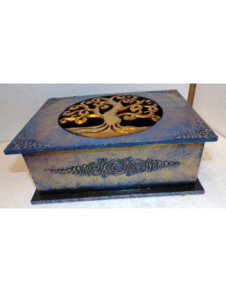 Scatola Portagioie o svuota tasche in legno mdf albero della vita 4 colori disp.cm 24x18x9