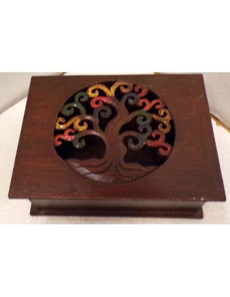 Scatola Portagioie o svuota tasche in legno mdf albero della vita 4 colori disp.cm 24x18x9