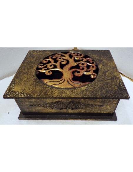 Scatola Portagioie o svuota tasche in legno mdf albero della vita 4 colori disp.cm 24x18x9