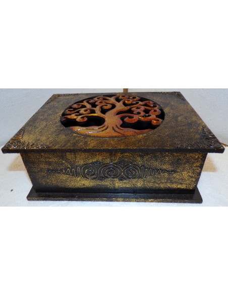 Scatola Portagioie o svuota tasche in legno mdf albero della vita 4 colori disp.cm 24x18x9
