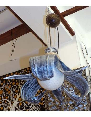 Lampadario in Cocco nero sbiancato con palla di...