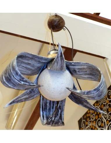 Lampadario in Cocco nero sbiancato con palla di...