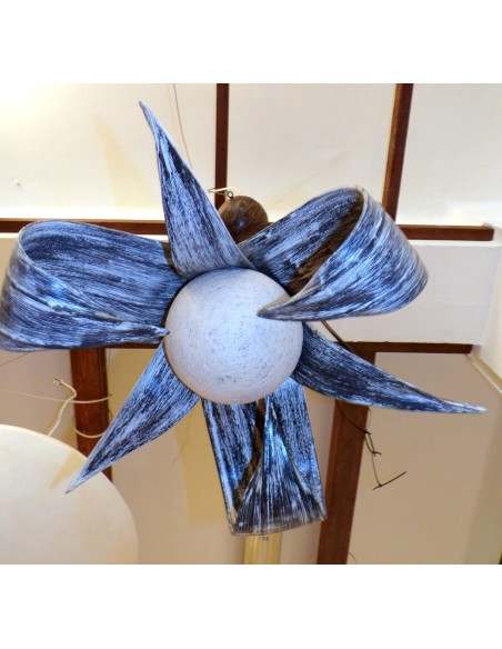 Lampadario in Cocco nero sbiancato con palla di cotone bianca cm 50 etnico banano