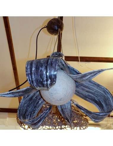 Lampadario in Cocco nero sbiancato con palla di...