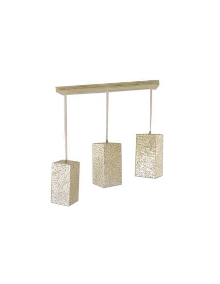 Lampadario tre luci pendenti di in resina e madreperla bianca cm 57x60x15 cucina