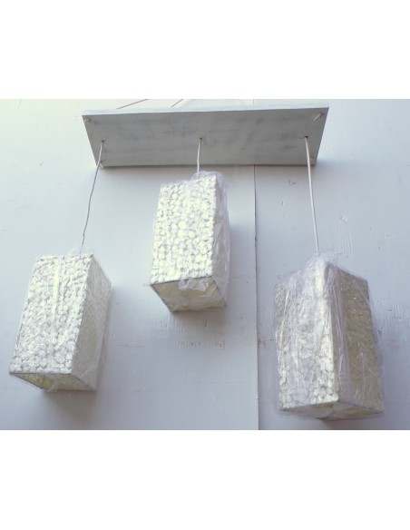 Lampadario tre luci pendenti di in resina e madreperla bianca cm 57x60x15 cucina
