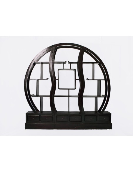 Libreria in teak con 6 cassetti nera componibile in 3 pezzi cm190x35x190 h