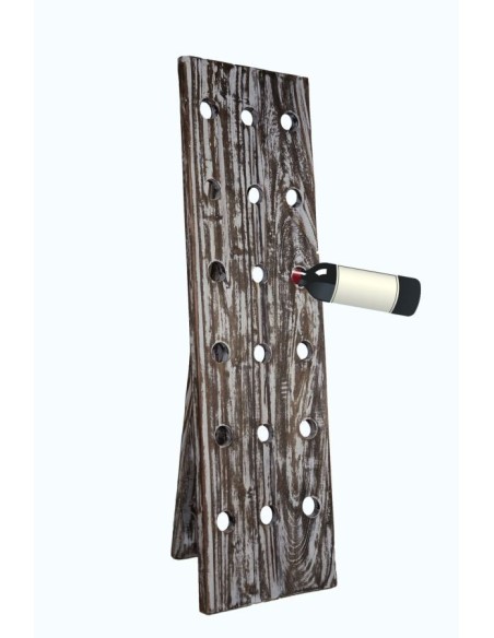 Portabottiglie da appoggio in teak color grigio decapato 30x3x100h per 18 bottiglie