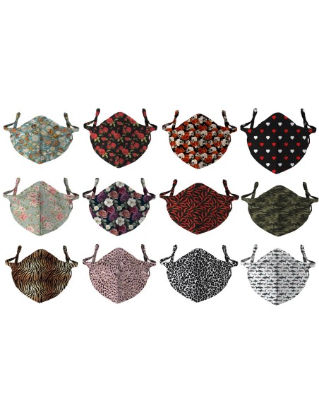 6 visiere mascherine uomo assortite 4 strati (poliestere, 2x TNT, cotone). Sono lavabili e comode, i laccetti sono regolabil