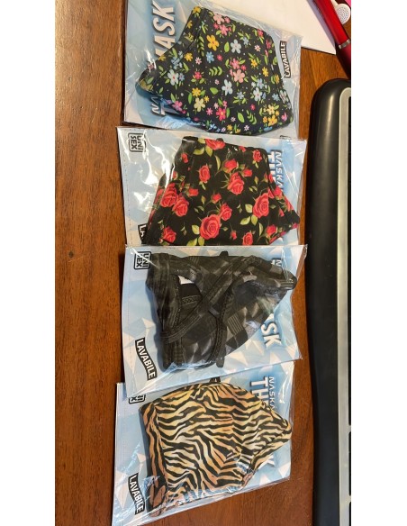 6 visiere mascherine uomo assortite 4 strati (poliestere, 2x TNT, cotone). Sono lavabili e comode, i laccetti sono regolabil