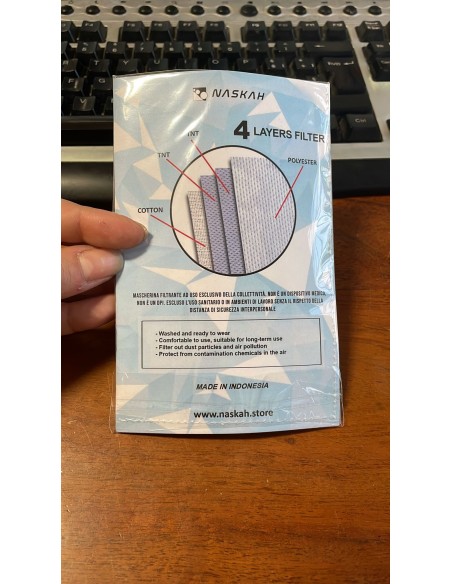 6 visiere mascherine uomo assortite 4 strati (poliestere, 2x TNT, cotone). Sono lavabili e comode, i laccetti sono regolabil