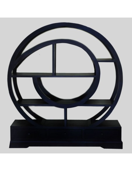 Libreria in teak con 3 cassetti nera a spirale cm 155x38x170 h