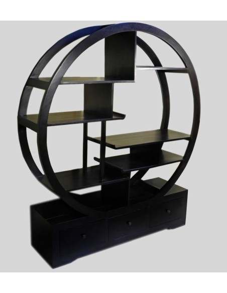 Libreria in teak con 3 cassetti color nero cerchio cm 150x40x170 h