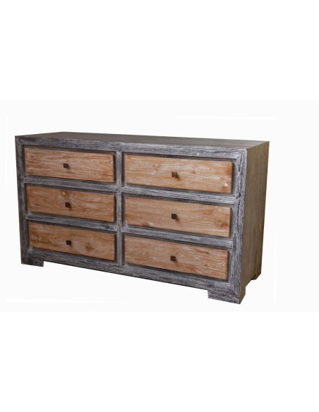 Cassettiera cassettone in legno di teak bi color naturale e nero a 6 cassetti cm 140x50x70 h