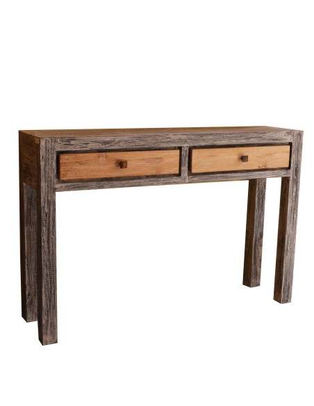 Consolle in legno di teak bi color naturale e nero a 2 cassetti cm 120x30x80 h