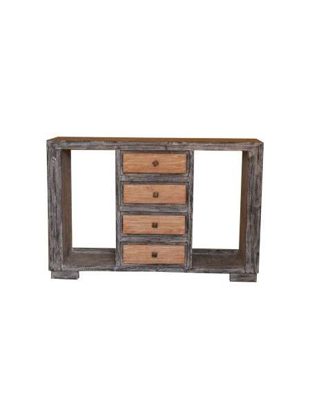 Consolle in legno di teak bi color naturale e nero a 4 cassetti centrali cm 120x30x80 h