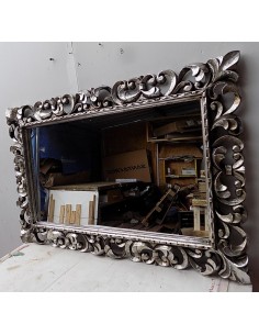 Specchio barocco in legno intarsiato cm 120x90 argento...