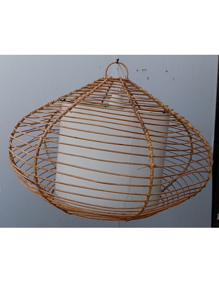 Lampadario in rattan e resina diam. 55x45h luce sospensione