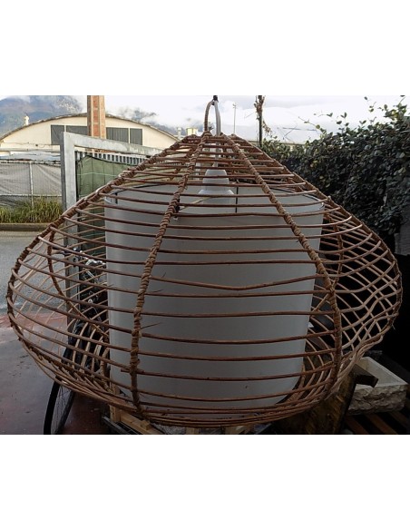 Lampadario in rattan e resina diam. 55x45h luce sospensione