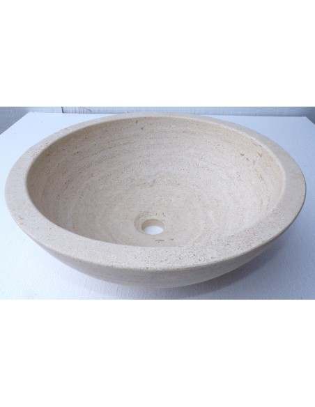 Lavandino in marmo messicano crema travertino appoggio tondo 40x40x15h lavabo sink