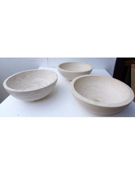 Lavandino in marmo messicano crema travertino appoggio tondo 40x40x15h lavabo sink