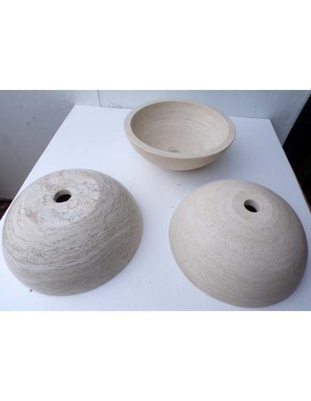 Lavandino in marmo messicano crema travertino appoggio tondo 40x40x15h lavabo sink