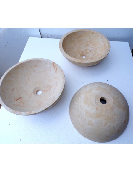 Lavandino in marmo messicano crema beige appoggio tondo 40x40x15h lavabo sink