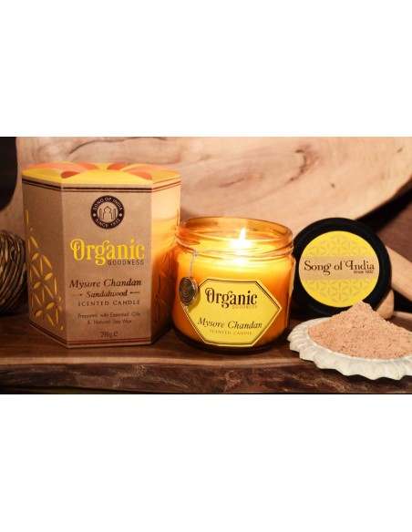 CANDELA DI SOIA ORGANIC Sandalo GOODNESS 200 GR IN VASETTO "MYSORE CHANDAN-SANDALW