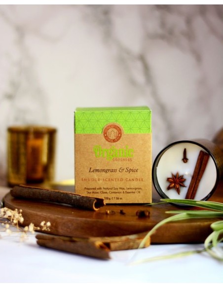 CANDELA ORGANIC LEMONGRASS IN CERA DI SOIA E FRAMMENTI DI LEMONGRASS & SPEZIE GR 200