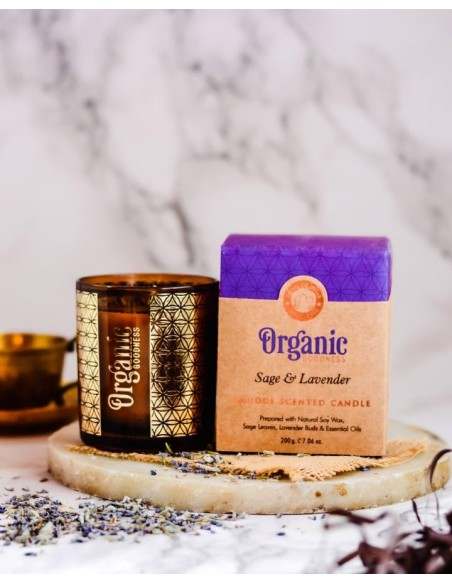 CANDELA ORGANIC LAVANDA IN CERA DI SOIA CON FOGLIE DI SALVIA & LAVANDA GR 200