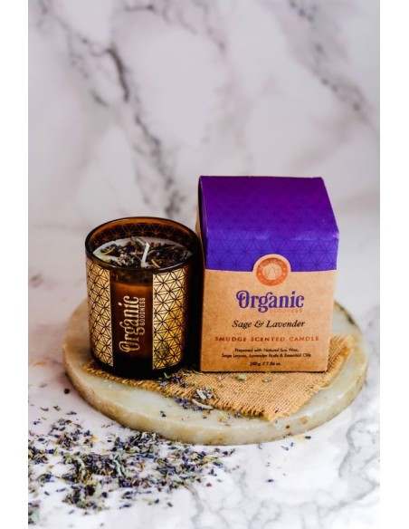 CANDELA ORGANIC LAVANDA IN CERA DI SOIA CON FOGLIE DI SALVIA & LAVANDA GR 200
