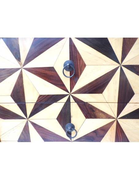 Comodino in Teak massello Industrial cm 50x40x60h n° 2 cassetti intarsiati vintage 70°