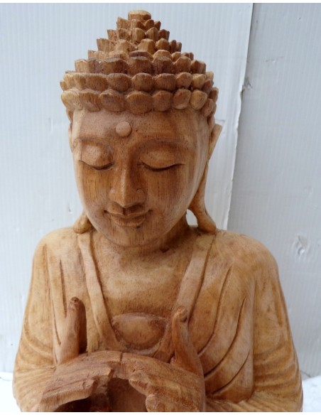 Statua di Buddha in legno massello suar Intarsiato a mano naturale cm 20x10x25h anticata