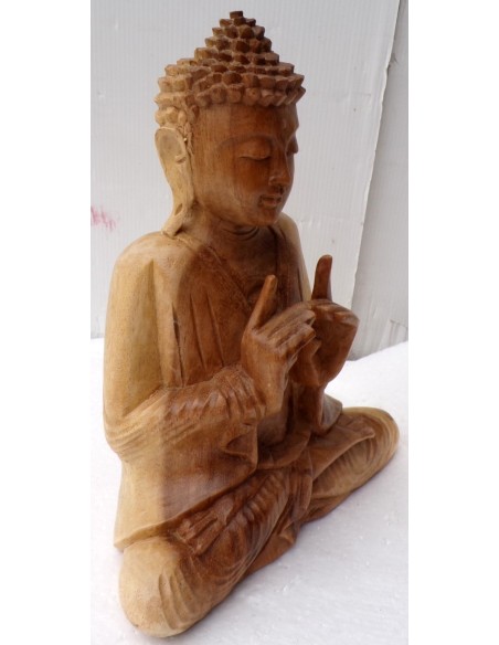 Statua di Buddha in legno massello suar Intarsiato a mano naturale cm 20x10x25h anticata