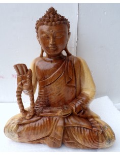 Statua di Buddha in legno massello suar Intarsiato a mano...