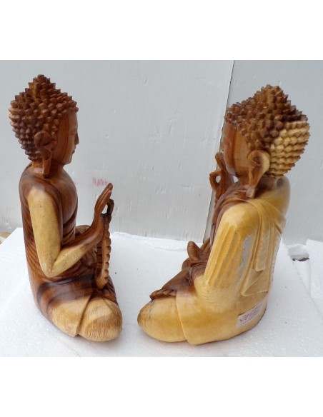Statua di Buddha in legno massello suar Intarsiato a mano naturale cm 25x12x30h con rosario