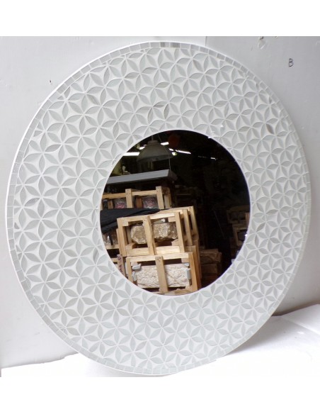 Specchio in legno mosaico di vetro cm 80x80 grigio argento floreale