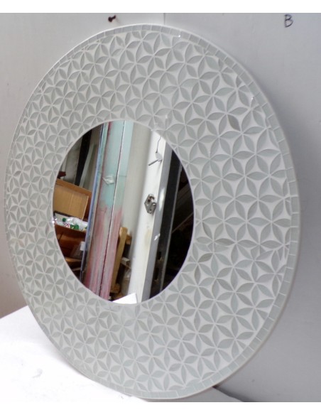 Specchio in legno mosaico di vetro cm 80x80 grigio argento floreale