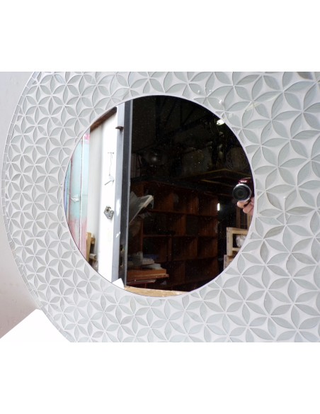 Specchio in legno mosaico di vetro cm 80x80 grigio argento floreale