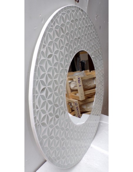 Specchio in legno mosaico di vetro cm 80x80 grigio argento floreale