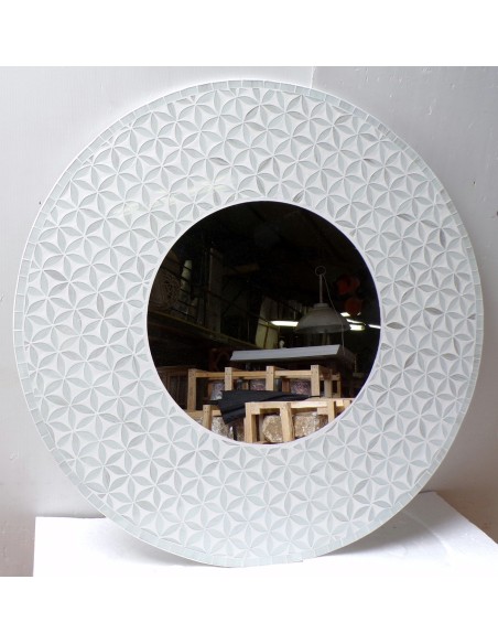 Specchio in legno mosaico di vetro cm 100 grigio argento floreale