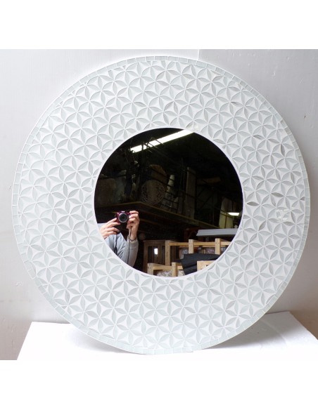 Specchio in legno mosaico di vetro cm 100 grigio argento floreale