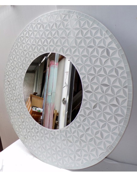 Specchio in legno mosaico di vetro cm 100 grigio argento floreale