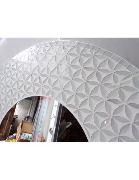 Specchio in legno mosaico di vetro cm 100 grigio argento floreale