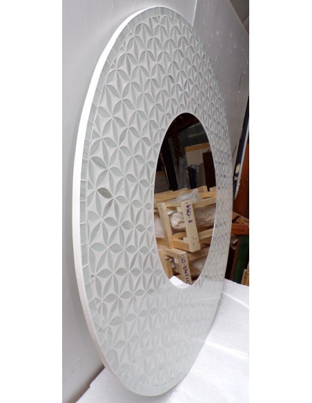 Specchio in legno mosaico di vetro cm 100 grigio argento floreale