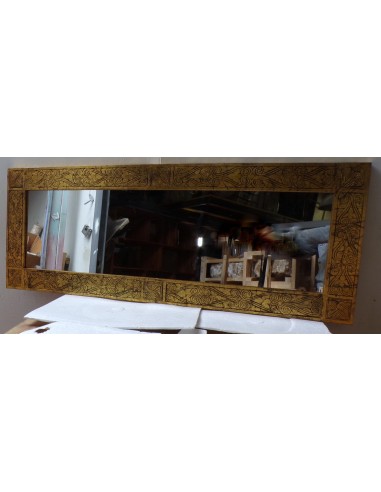 Specchio in legno intarsiato segni tribali cm 138x53 oro nero anticato da  parete