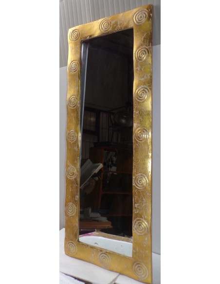 Specchio in legno intarsiato con spirali cm 138x53 oro e bianco da parete